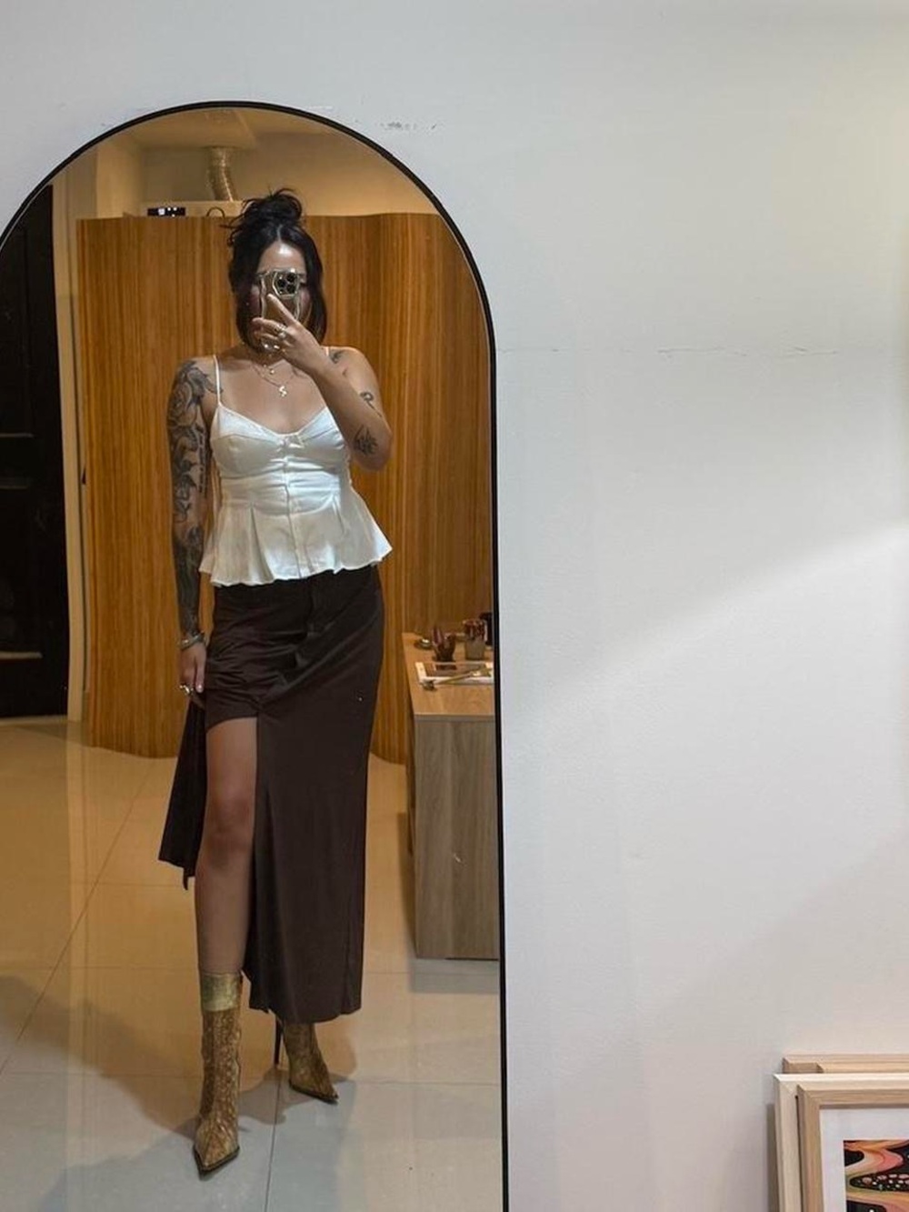 NWT Zara Sleek High-Slit Brown Maxi Skirt M